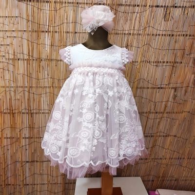 Βαπτιστικό φόρεμα ροζ δαντέλα