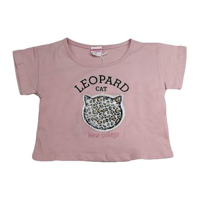 Μπλούζα crop ροζ-λεοπάρ