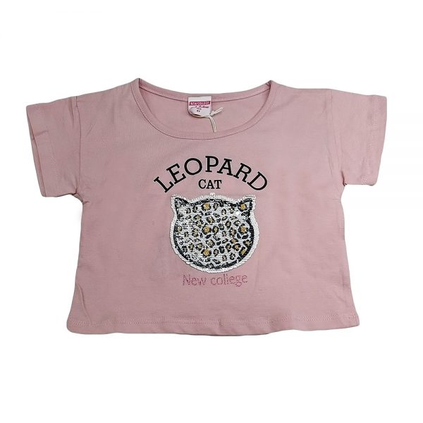 Μπλούζα crop ροζ-λεοπάρ