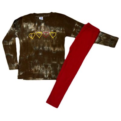 Σετ με κολάν καρδιές tie dye καφέ/μπορντό