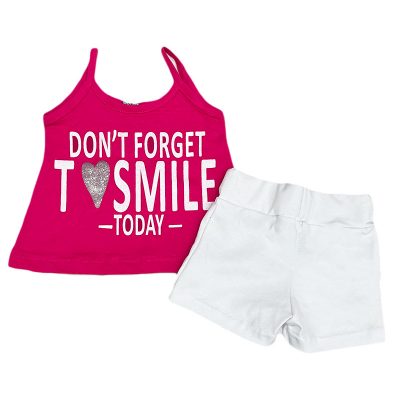 Σετ μακό smile με σορτς φουξ/λευκό