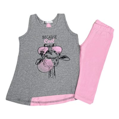 Σετ κάπρι κολάν καμηλοπάρδαλη γκρι/ροζ