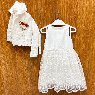 Φόρεμα με ζακετάκι-λουλούδι  λευκό