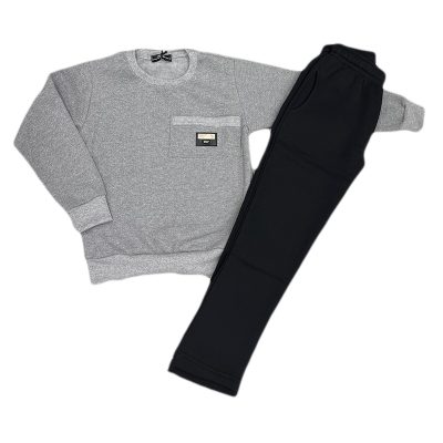 Σετ φόρμα πικέ/φούτερ γκρι/μαύρο