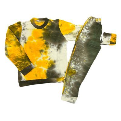 Φόρμα αχνούδιαστη tie dye κίτρινο/χακί