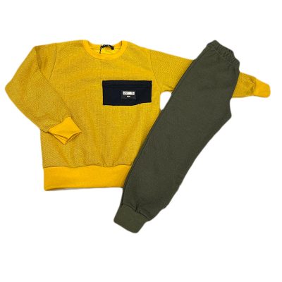 Σετ φόρμα πικέ/φούτερ κίτρινο/χακί