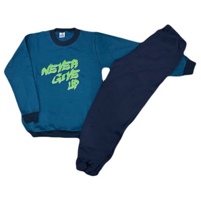 Σετ φόρμα never give up πετρόλ/μπλε