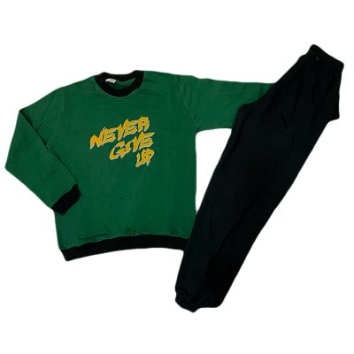 Σετ φόρμα never give up κυπαρισσί/μαύρο