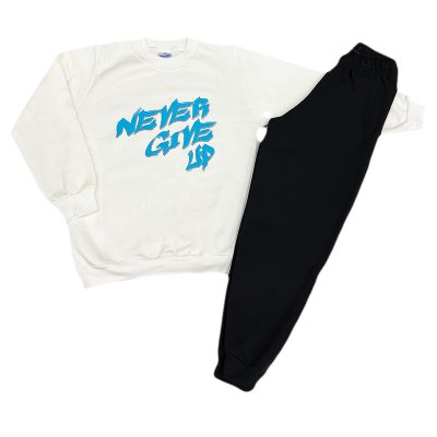 Σετ φόρμα never give up λευκό/μαύρο