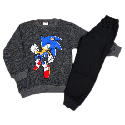 Σετ φόρμα sonic τύπου πλεκτό γκρι σκούρο/μαύρο