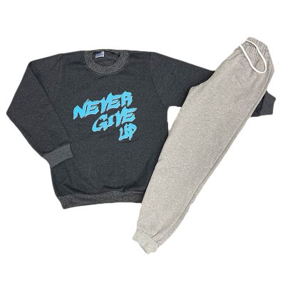 Σετ φόρμα never give up γκρι σκούρο(γαλάζιο)/γκρι