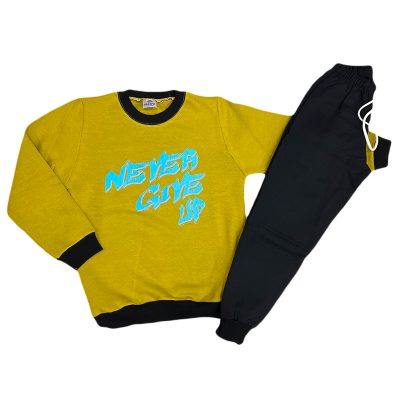 Σετ φόρμα never give up μουσταρδί σκούρο(γαλάζιο)/μαύρο