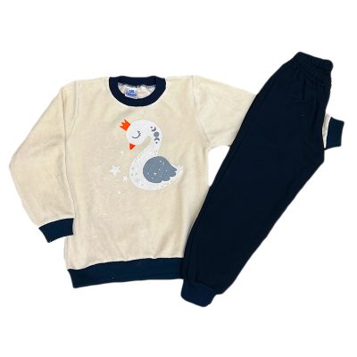 Σετ φόρμα βελουτέ κύκνος μπεζ/μπλε