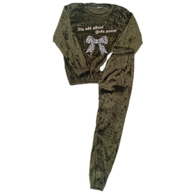 Φόρμα βελουτέ φιογκάκι χακί