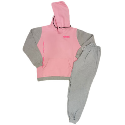 Φόρμα με κουκούλα ροζ/γκρι