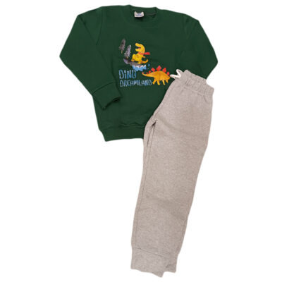 Φόρμα αχνούδιαστη δεινοσαυράκια κυπαρισσί/γκρι