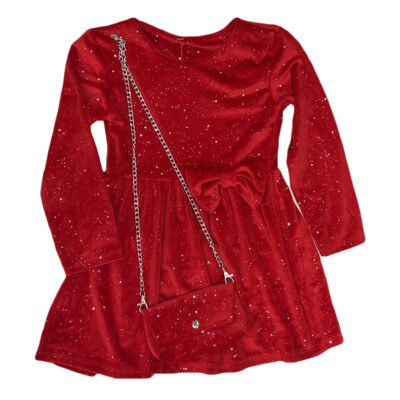 Φόρεμα βελουτέ φιογκάκι γυαλιστερό κόκκινο