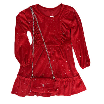 Φόρεμα βελουτέ γυαλιστερό κόκκινο