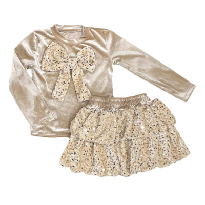 Σετ φούστα βελουτέ μπεζ