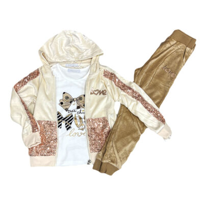 Φόρμα βελουτέ μπεζ 3τμχ