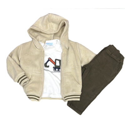 Σετ με φλις ζακέτα μπεζ/χακί