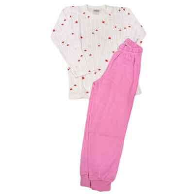 Πιτζαμάκι λουλουδάκια λευκό/ροζ