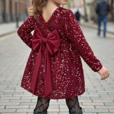 Φόρεμα βελουτέ μπορντό με φιόγκο