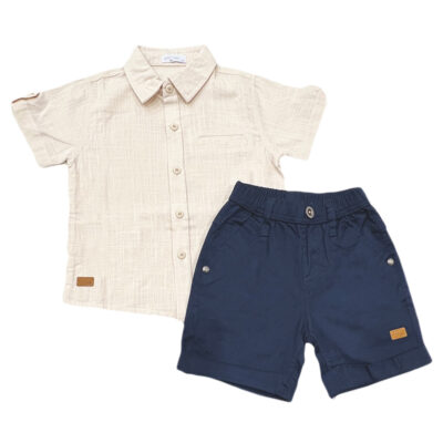 Σετ με λινό πουκάμισο μπεζ/μπλε