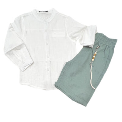 Σετ λινό λευκό/φυστικί