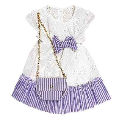 Φόρεμα κηπούρ λευκό/λιλά