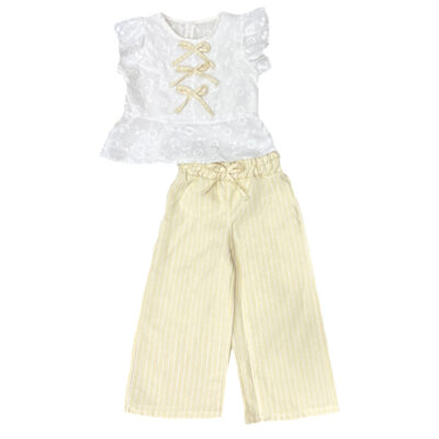 Σετ με λινή παντελόνα κίτρινο